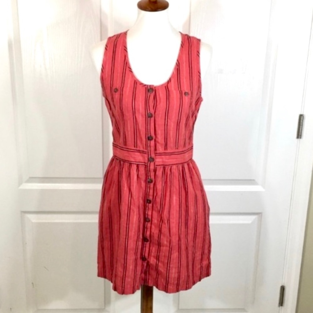 Urban outfitters red orange button down pinstripe